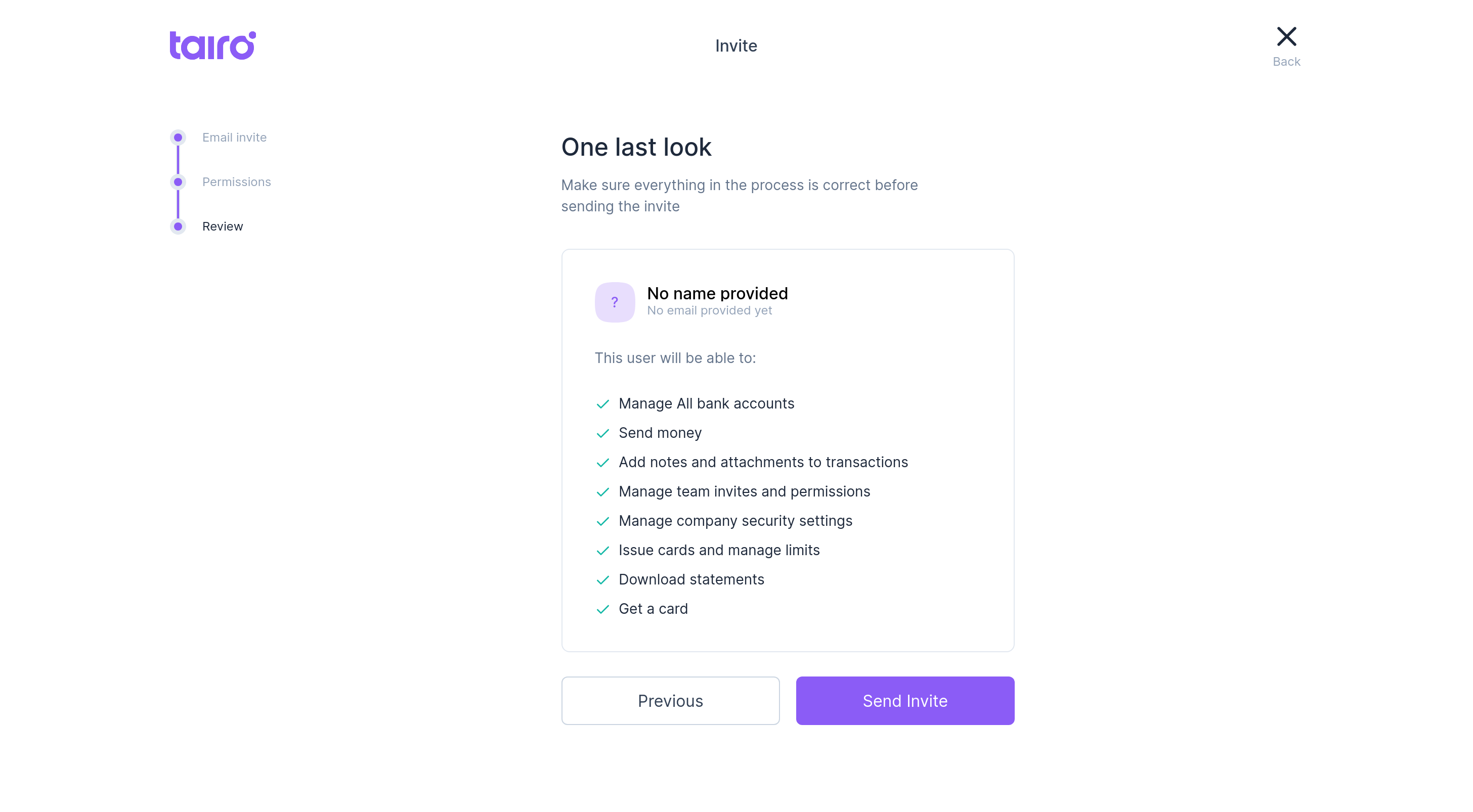 Tairo - Invite - Step 3