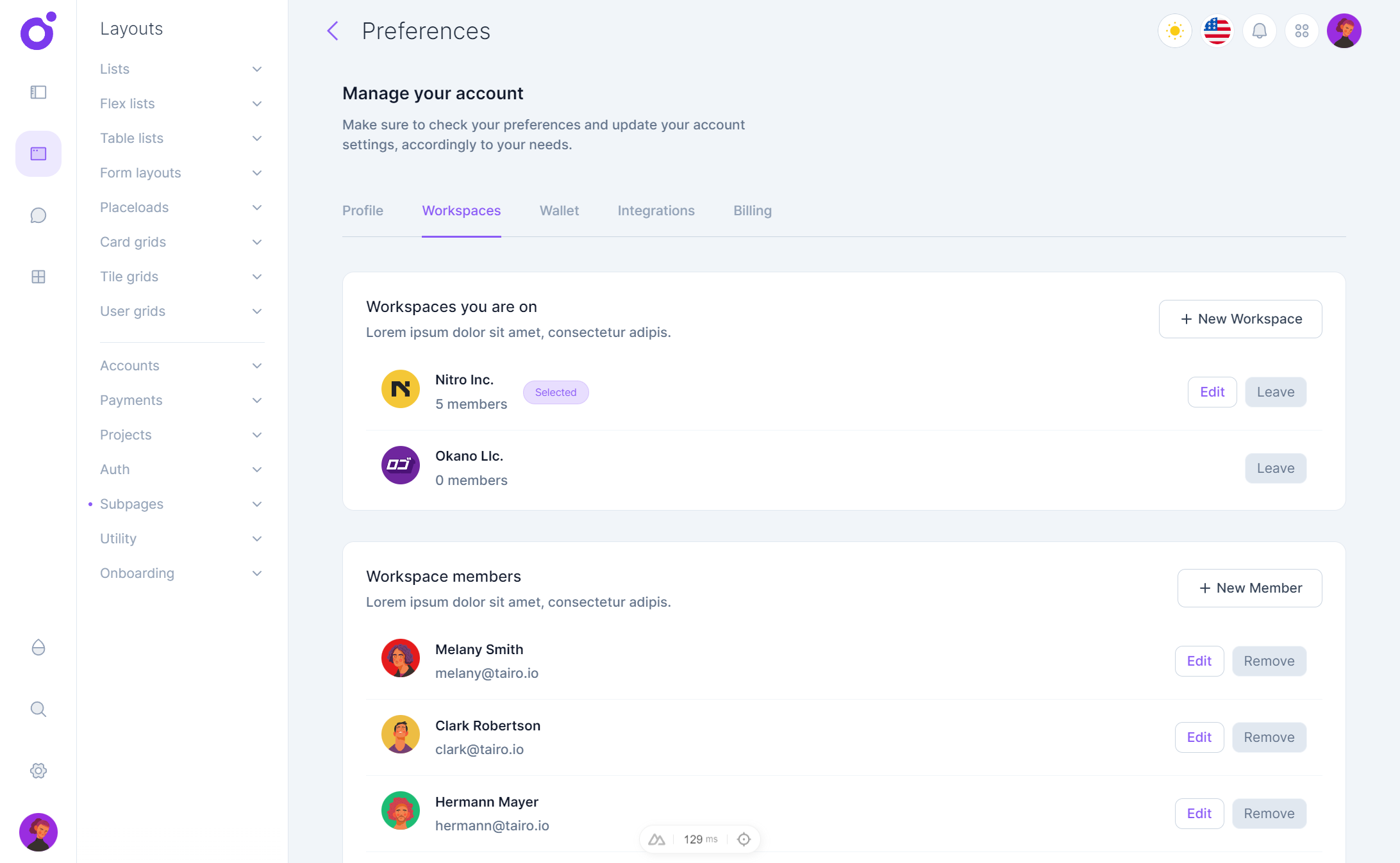 Tairo - Preferences - Workspaces